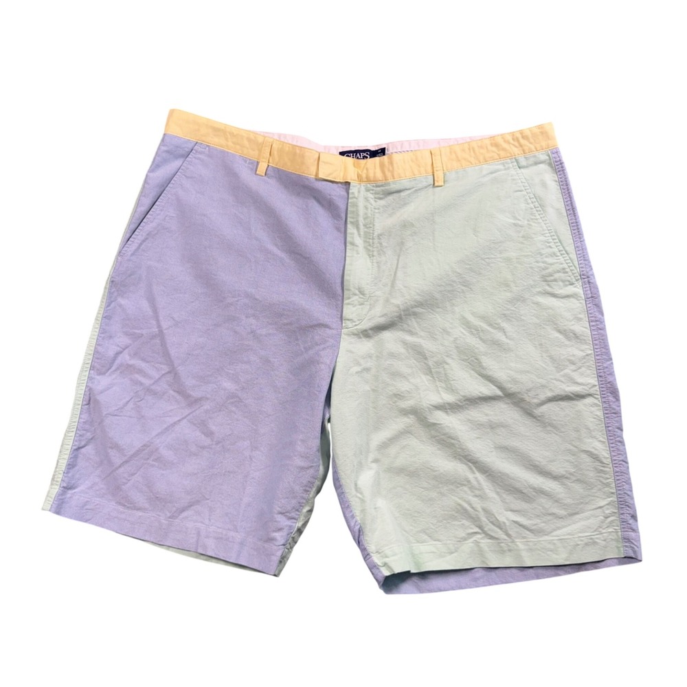 Chaps Shorts Mens 44 Multi Colorblock Pastel Cotton Oxford Flat Front Preppy